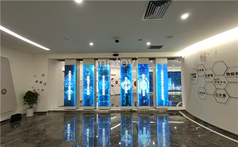 开合滑轨屏应用于银行展厅内部_摩拓为开合滑轨屏方案展示（局部图）