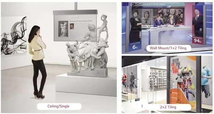 LG 提供的几个透明显示屏使用案例。图片来自：LG