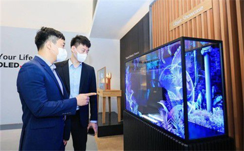 顾客通过观看透明OLED屏幕和陈列的商品，能够同时看到陈列的商品及图像信息